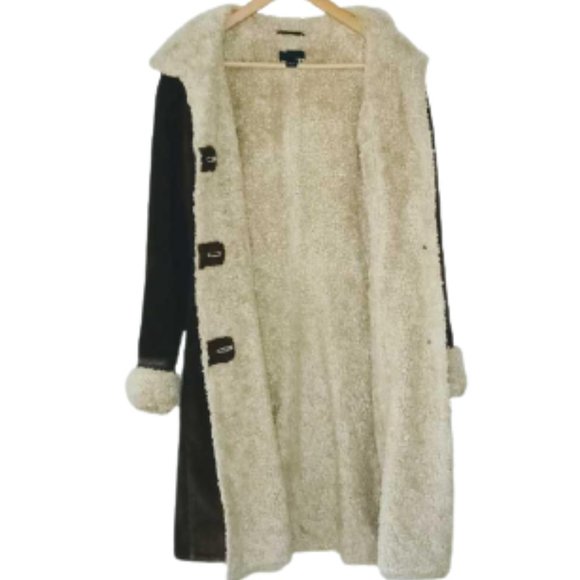 H&M H and S Women's Real Leather Long Sherpa Brown - Picture 2 of 5